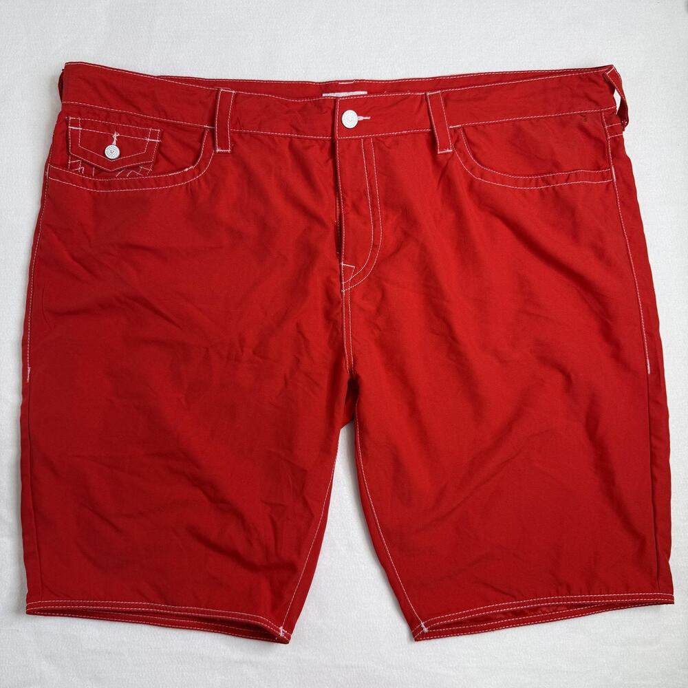 True Religion Swim Shorts Mens 48 Red Bermuda Quick Dry Lined 12" Summer Casual